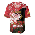 Personalised Dragons Rugby ANZAC Day Baseball Jersey Last Post Poppy We Will Remember Them