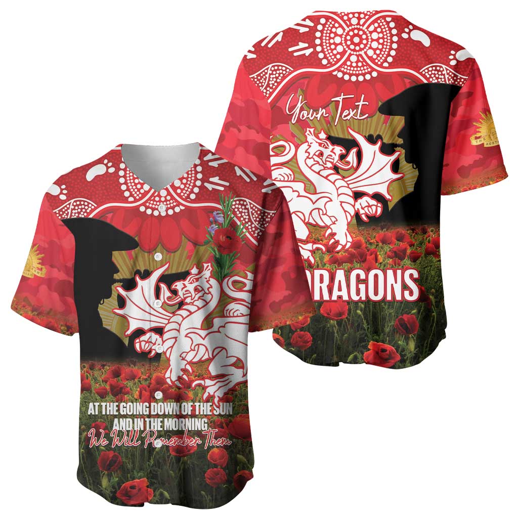 Personalised Dragons Rugby ANZAC Day Baseball Jersey Last Post Poppy We Will Remember Them