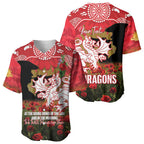 Personalised Dragons Rugby ANZAC Day Baseball Jersey Last Post Poppy We Will Remember Them