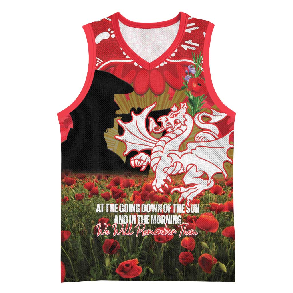 Personalised Dragons Rugby ANZAC Day Basketball Jersey Last Post Poppy We Will Remember Them