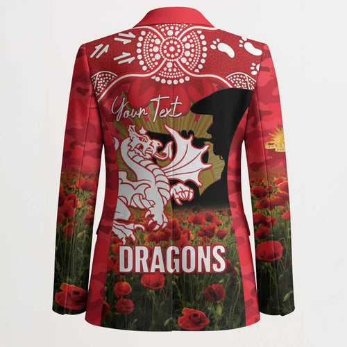 Personalised Dragons Rugby ANZAC Day Blazer Last Post Poppy We Will Remember Them