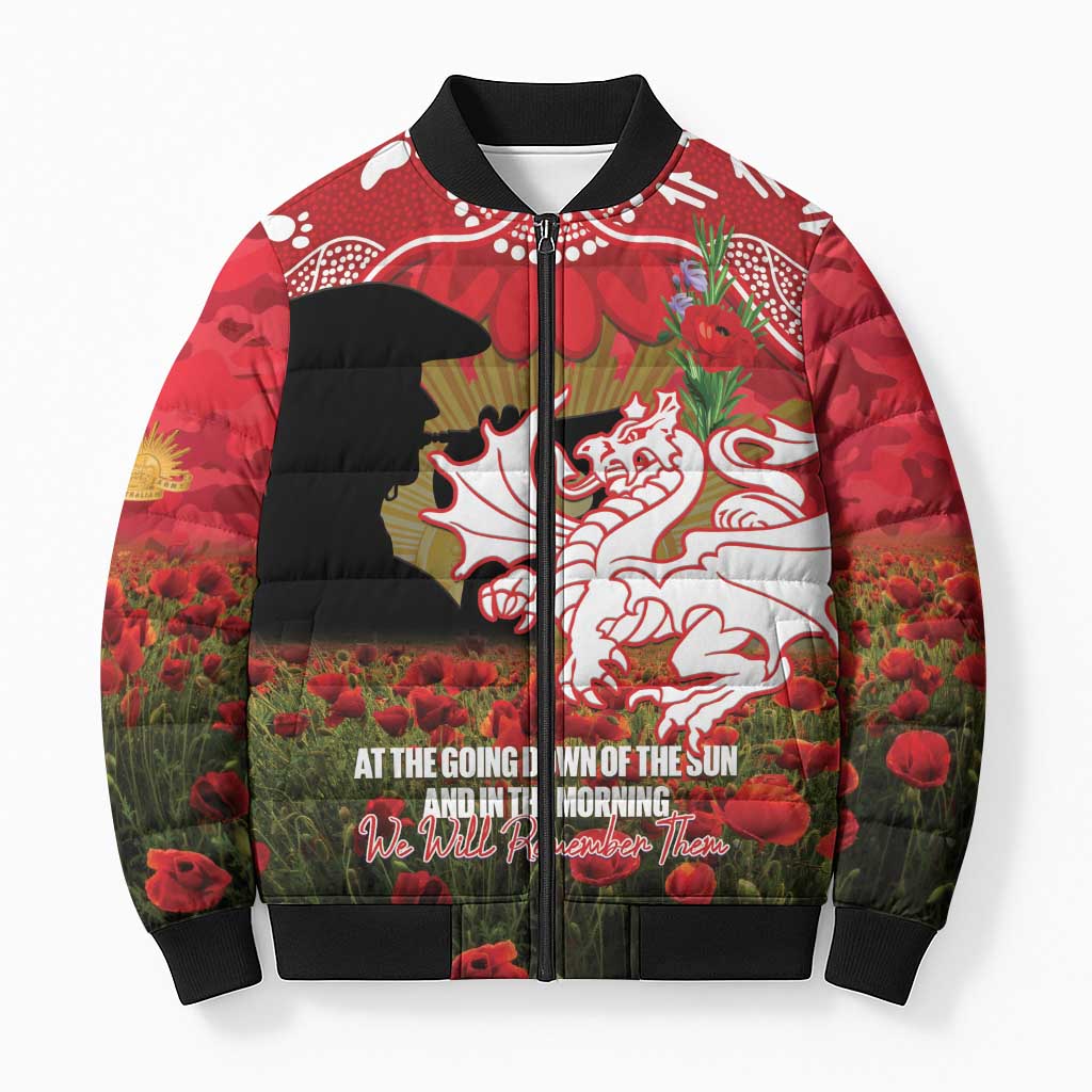 Personalised Dragons Rugby ANZAC Day Bomber Puffer Jacket Last Post Poppy We Will Remember Them