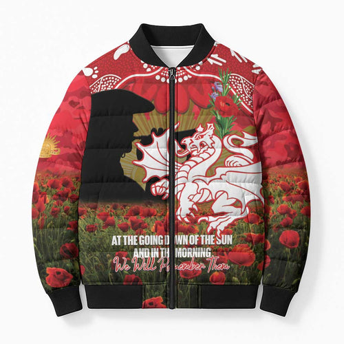 Personalised Dragons Rugby ANZAC Day Bomber Puffer Jacket Last Post Poppy We Will Remember Them