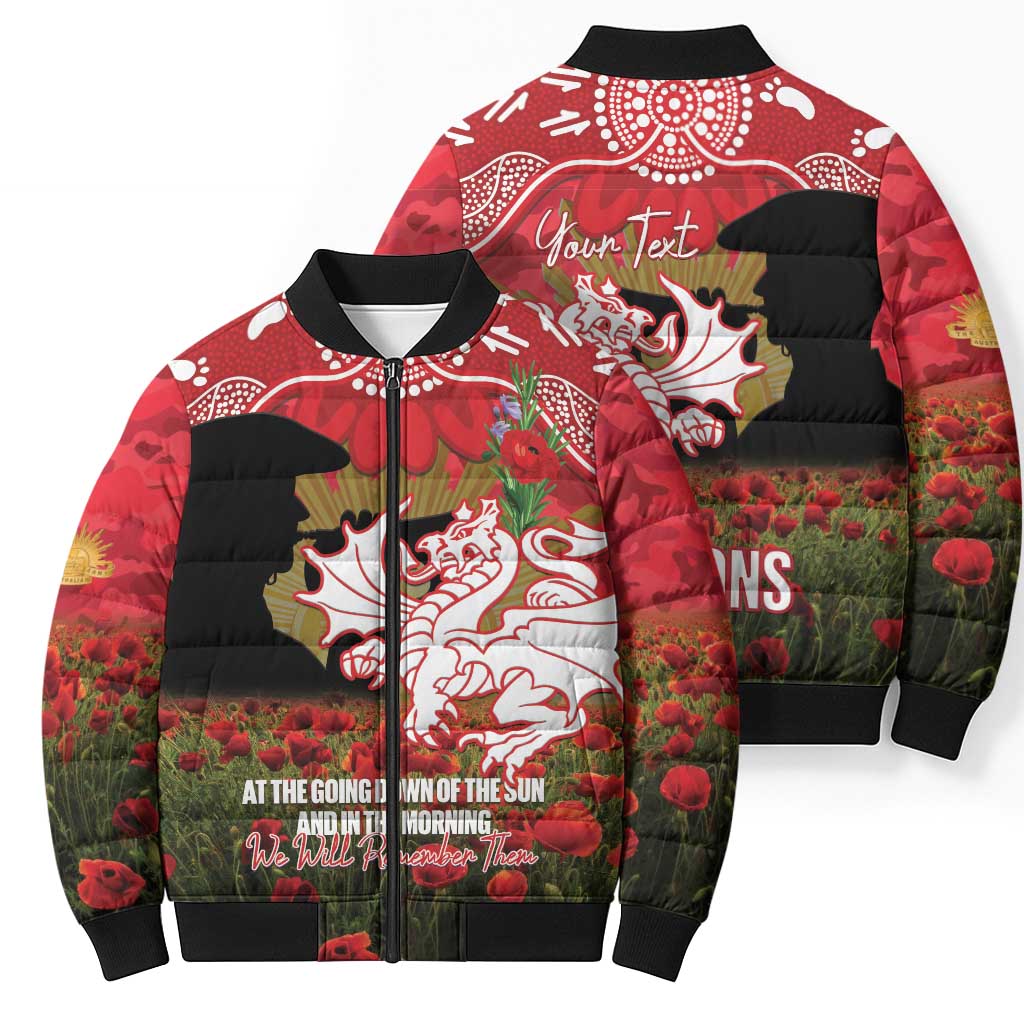 Personalised Dragons Rugby ANZAC Day Bomber Puffer Jacket Last Post Poppy We Will Remember Them