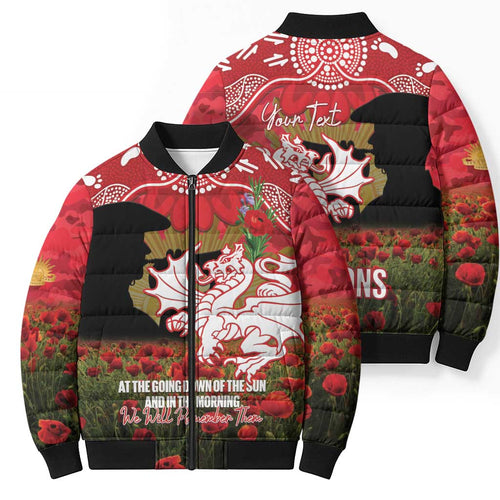 Personalised Dragons Rugby ANZAC Day Bomber Puffer Jacket Last Post Poppy We Will Remember Them