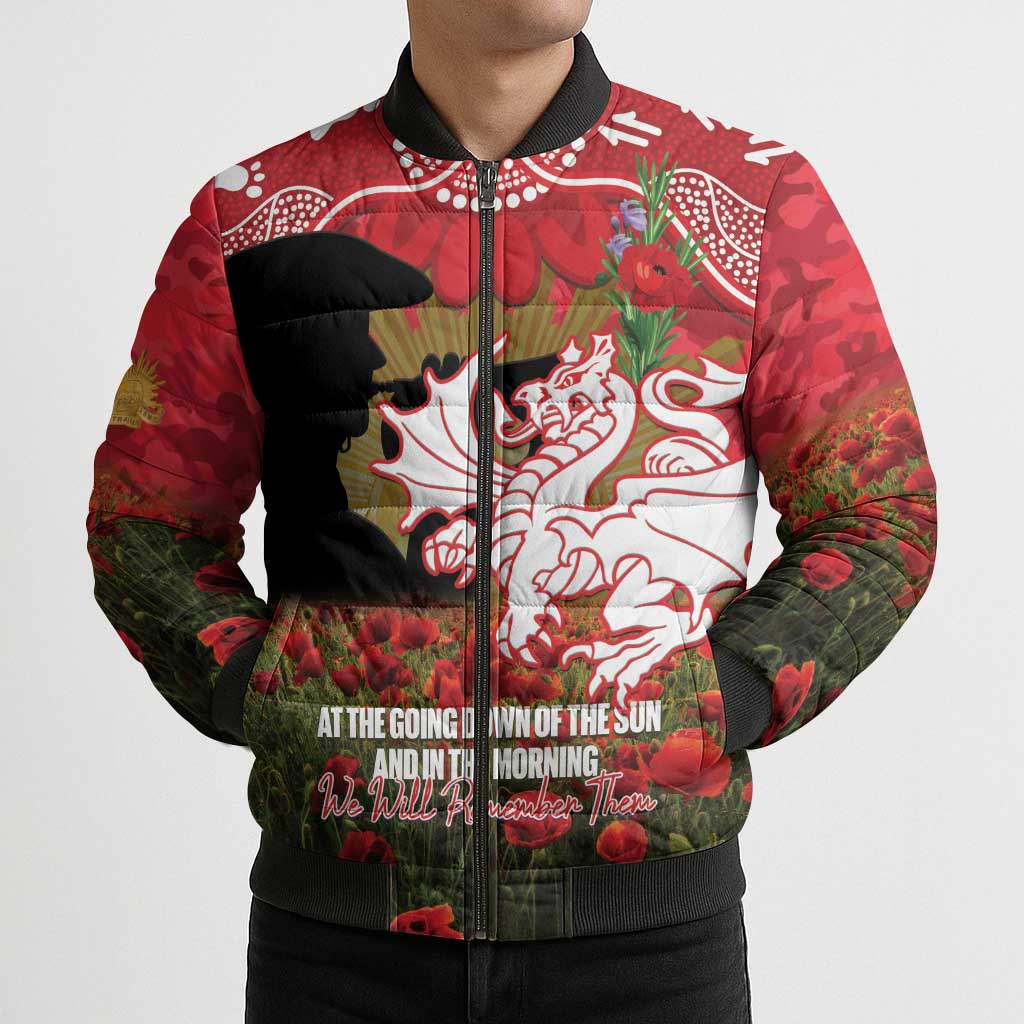 Personalised Dragons Rugby ANZAC Day Bomber Puffer Jacket Last Post Poppy We Will Remember Them