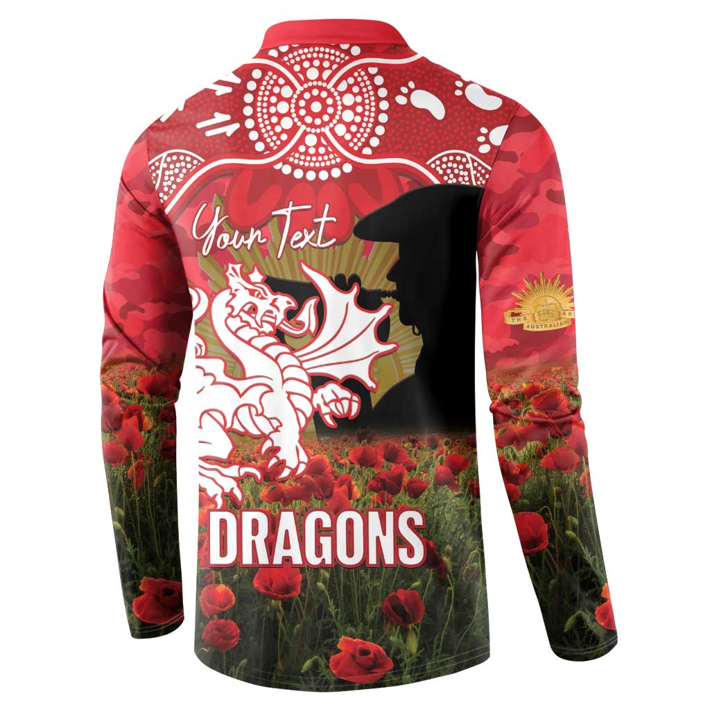 Personalised Dragons Rugby ANZAC Day Button Sweatshirt Last Post Poppy We Will Remember Them