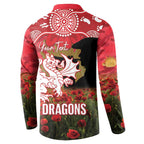Personalised Dragons Rugby ANZAC Day Button Sweatshirt Last Post Poppy We Will Remember Them