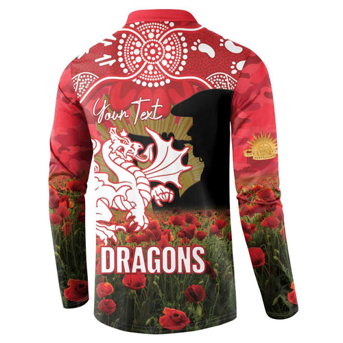 Personalised Dragons Rugby ANZAC Day Button Sweatshirt Last Post Poppy We Will Remember Them
