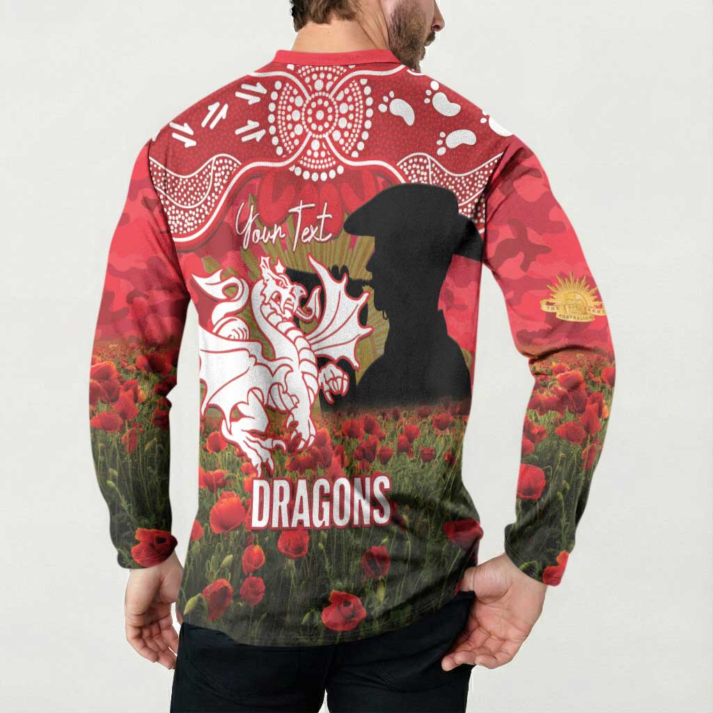 Personalised Dragons Rugby ANZAC Day Button Sweatshirt Last Post Poppy We Will Remember Them