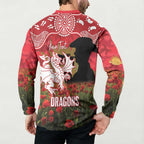 Personalised Dragons Rugby ANZAC Day Button Sweatshirt Last Post Poppy We Will Remember Them