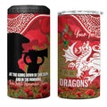 Personalised Dragons Rugby ANZAC Day 4 in 1 Can Cooler Tumbler Last Post Poppy We Will Remember Them