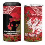 Personalised Dragons Rugby ANZAC Day 4 in 1 Can Cooler Tumbler Last Post Poppy We Will Remember Them