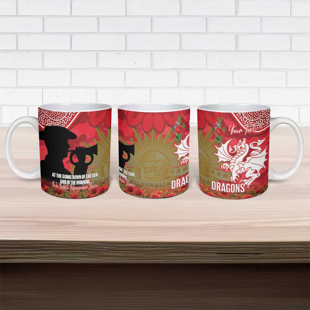 Personalised Dragons Rugby ANZAC Day Ceramic Mug Last Post Poppy We Will Remember Them