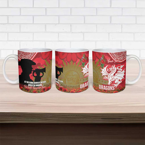 Personalised Dragons Rugby ANZAC Day Ceramic Mug Last Post Poppy We Will Remember Them