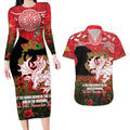 Personalised Dragons Rugby ANZAC Day Couples Matching Long Sleeve Bodycon Dress and Hawaiian Shirt Last Post Poppy We Will Remember Them