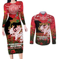 Personalised Dragons Rugby ANZAC Day Couples Matching Long Sleeve Bodycon Dress and Long Sleeve Button Shirt Last Post Poppy We Will Remember Them
