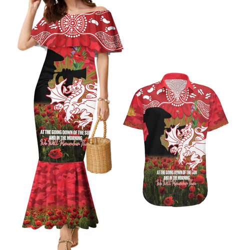 Personalised Dragons Rugby ANZAC Day Couples Matching Mermaid Dress and Hawaiian Shirt Last Post Poppy We Will Remember Them