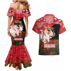 Personalised Dragons Rugby ANZAC Day Couples Matching Mermaid Dress and Hawaiian Shirt Last Post Poppy We Will Remember Them