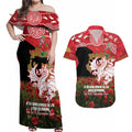 Personalised Dragons Rugby ANZAC Day Couples Matching Off Shoulder Maxi Dress and Hawaiian Shirt Last Post Poppy We Will Remember Them