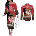 Personalised Dragons Rugby ANZAC Day Couples Matching Off The Shoulder Long Sleeve Dress and Long Sleeve Button Shirt Last Post Poppy We Will Remember Them