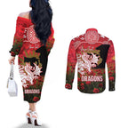 Personalised Dragons Rugby ANZAC Day Couples Matching Off The Shoulder Long Sleeve Dress and Long Sleeve Button Shirt Last Post Poppy We Will Remember Them