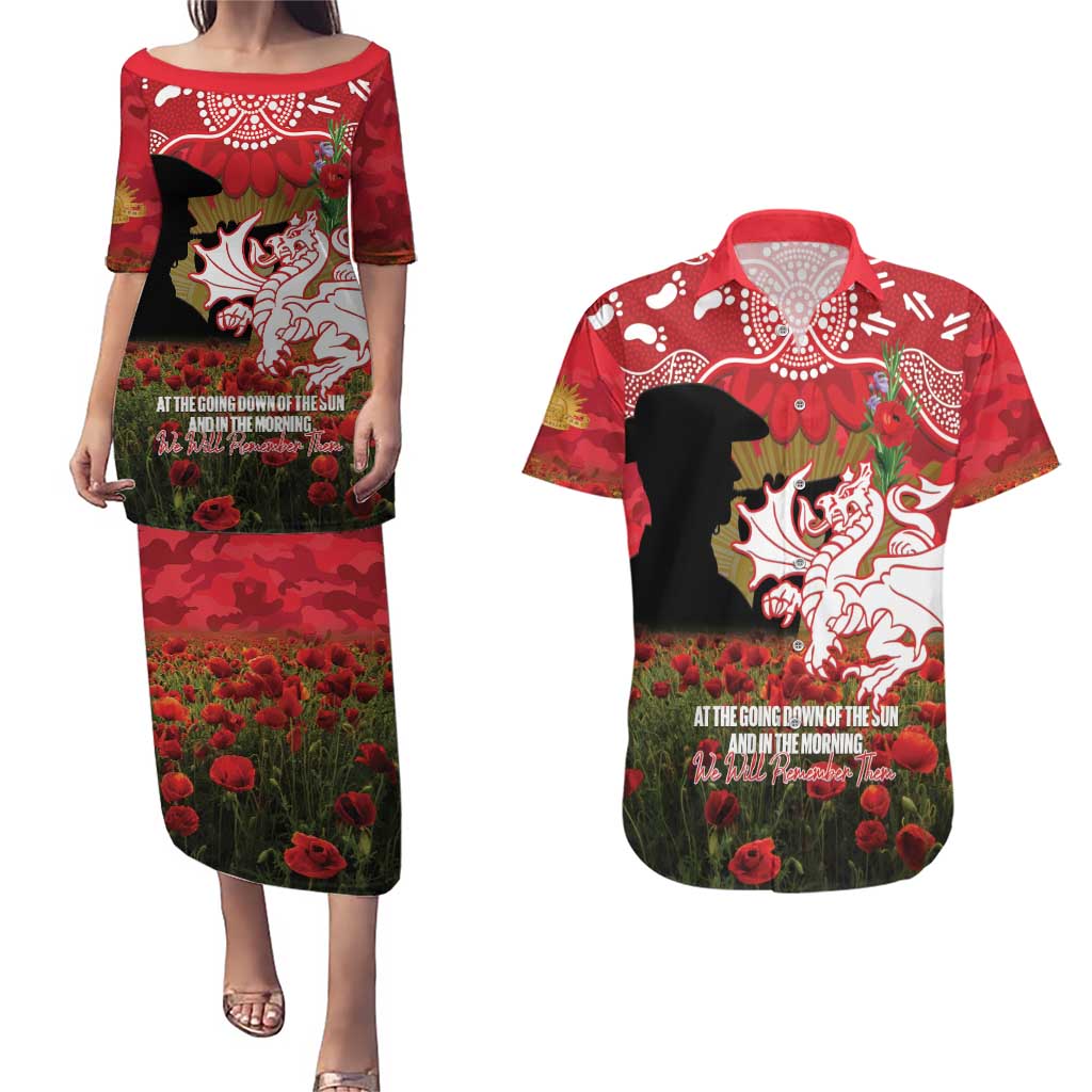 Personalised Dragons Rugby ANZAC Day Couples Matching Puletasi and Hawaiian Shirt Last Post Poppy We Will Remember Them