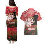 Personalised Dragons Rugby ANZAC Day Couples Matching Puletasi and Hawaiian Shirt Last Post Poppy We Will Remember Them