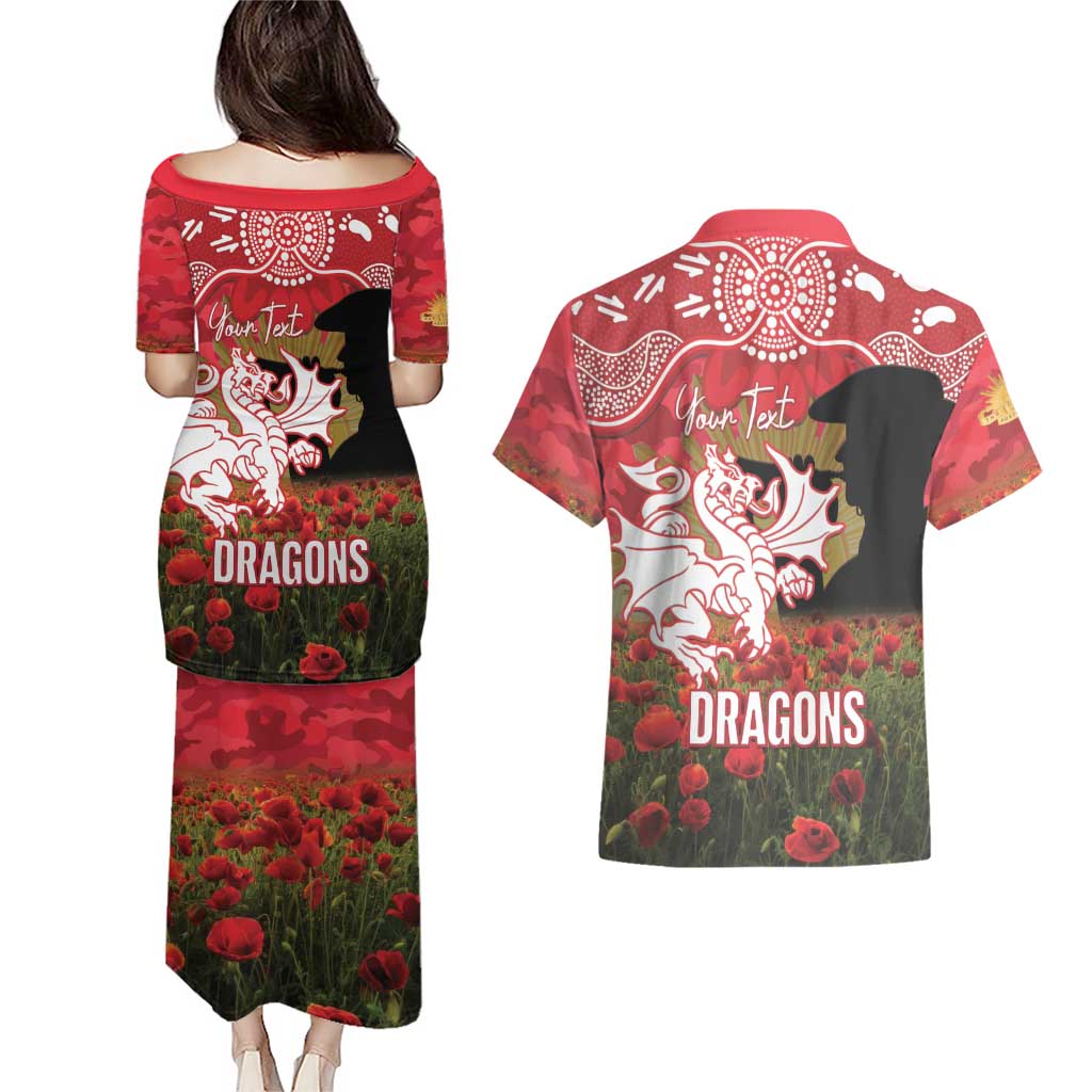 Personalised Dragons Rugby ANZAC Day Couples Matching Puletasi and Hawaiian Shirt Last Post Poppy We Will Remember Them