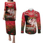 Personalised Dragons Rugby ANZAC Day Couples Matching Puletasi and Long Sleeve Button Shirt Last Post Poppy We Will Remember Them