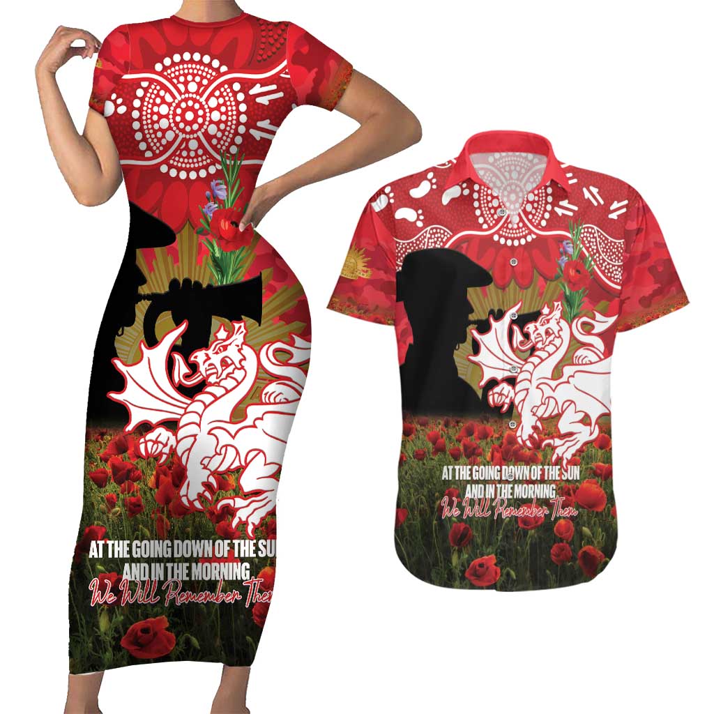 Personalised Dragons Rugby ANZAC Day Couples Matching Short Sleeve Bodycon Dress and Hawaiian Shirt Last Post Poppy We Will Remember Them