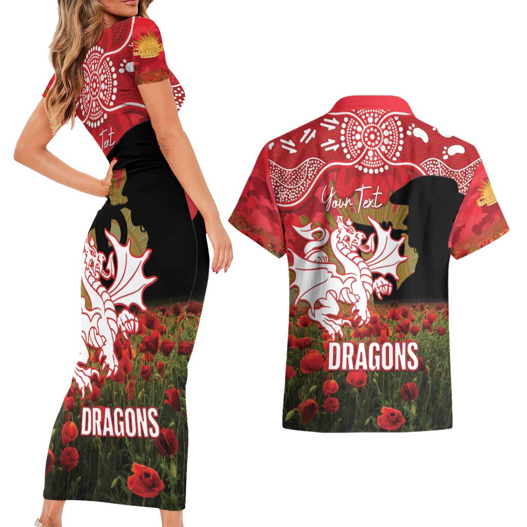 Personalised Dragons Rugby ANZAC Day Couples Matching Short Sleeve Bodycon Dress and Hawaiian Shirt Last Post Poppy We Will Remember Them