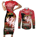 Personalised Dragons Rugby ANZAC Day Couples Matching Short Sleeve Bodycon Dress and Long Sleeve Button Shirt Last Post Poppy We Will Remember Them