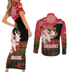 Personalised Dragons Rugby ANZAC Day Couples Matching Short Sleeve Bodycon Dress and Long Sleeve Button Shirt Last Post Poppy We Will Remember Them