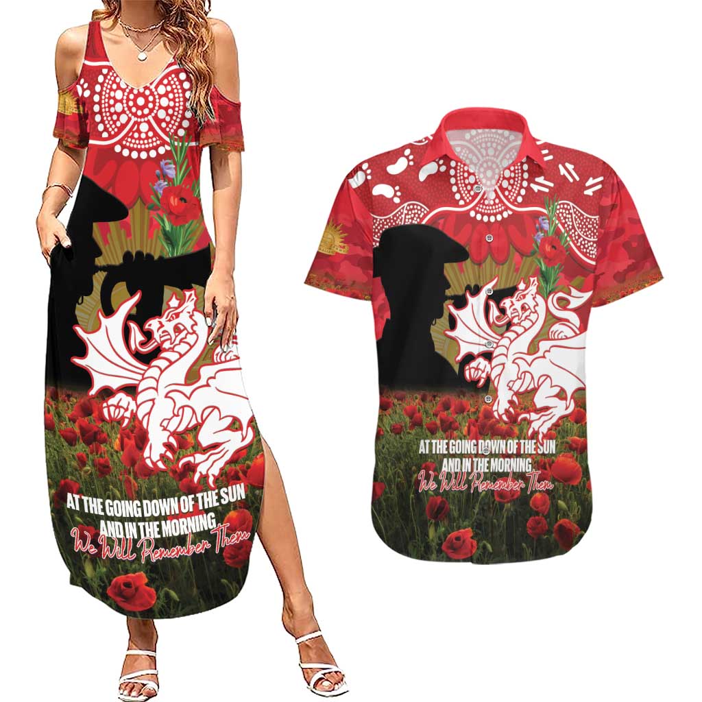 Personalised Dragons Rugby ANZAC Day Couples Matching Summer Maxi Dress and Hawaiian Shirt Last Post Poppy We Will Remember Them