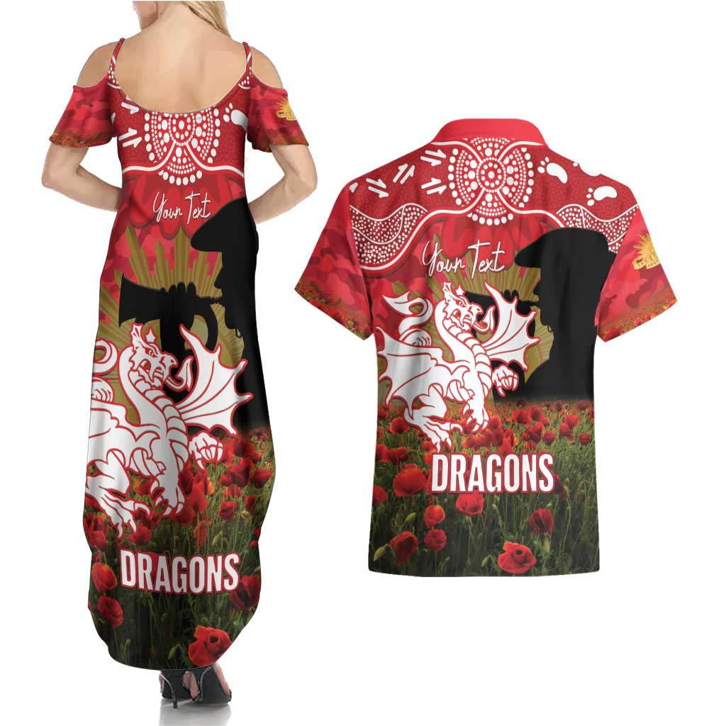 Personalised Dragons Rugby ANZAC Day Couples Matching Summer Maxi Dress and Hawaiian Shirt Last Post Poppy We Will Remember Them