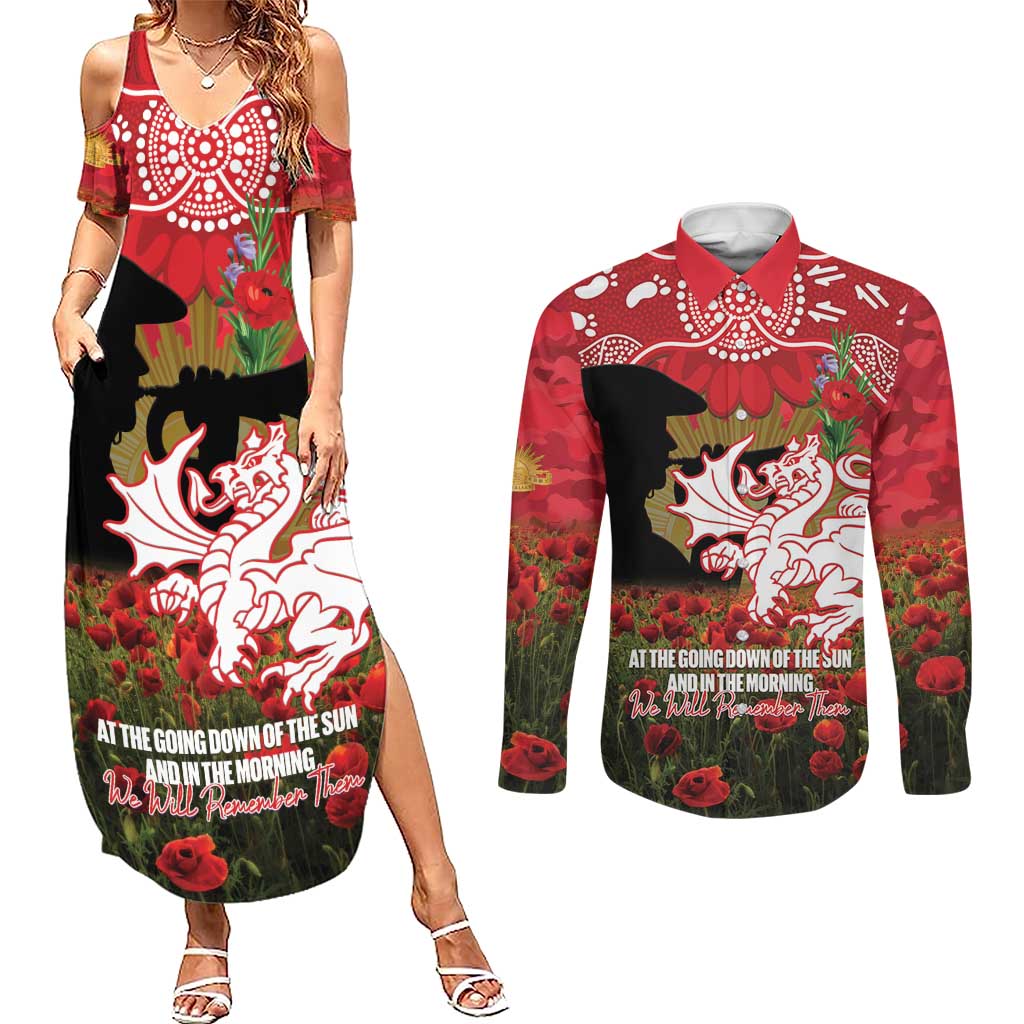 Personalised Dragons Rugby ANZAC Day Couples Matching Summer Maxi Dress and Long Sleeve Button Shirt Last Post Poppy We Will Remember Them