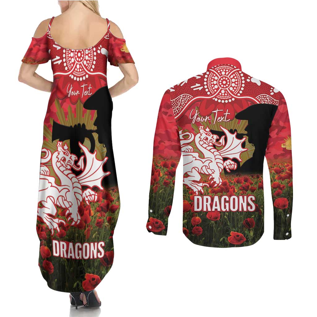 Personalised Dragons Rugby ANZAC Day Couples Matching Summer Maxi Dress and Long Sleeve Button Shirt Last Post Poppy We Will Remember Them
