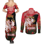 Personalised Dragons Rugby ANZAC Day Couples Matching Summer Maxi Dress and Long Sleeve Button Shirt Last Post Poppy We Will Remember Them