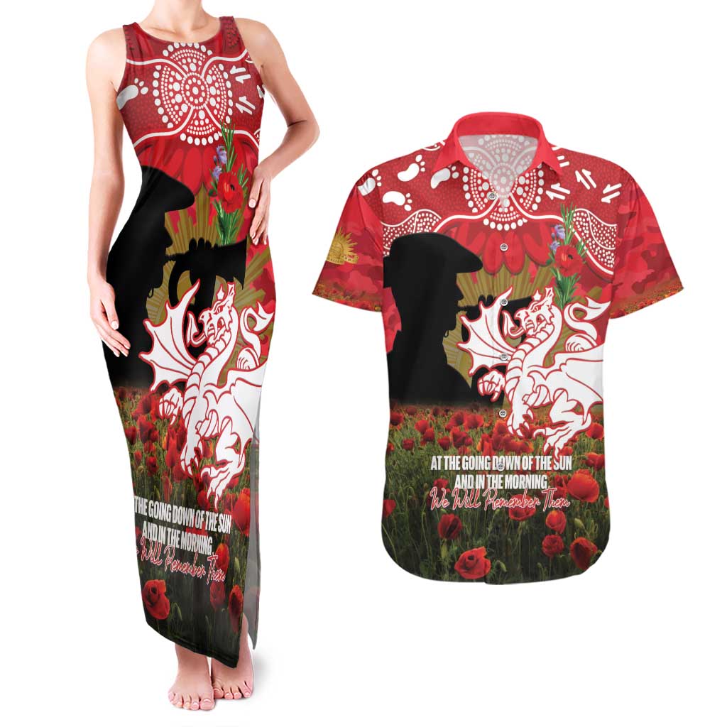 Personalised Dragons Rugby ANZAC Day Couples Matching Tank Maxi Dress and Hawaiian Shirt Last Post Poppy We Will Remember Them