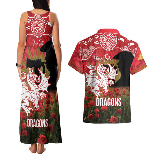 Personalised Dragons Rugby ANZAC Day Couples Matching Tank Maxi Dress and Hawaiian Shirt Last Post Poppy We Will Remember Them
