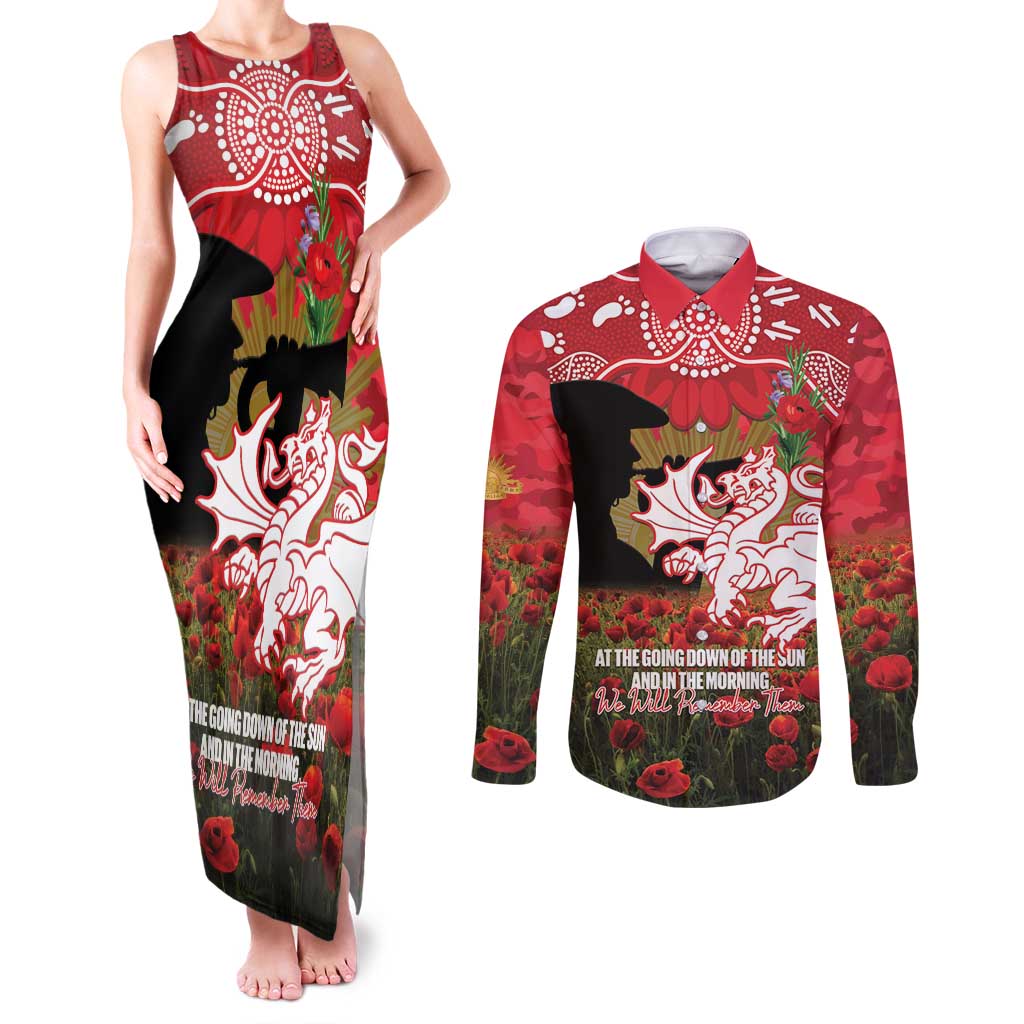Personalised Dragons Rugby ANZAC Day Couples Matching Tank Maxi Dress and Long Sleeve Button Shirt Last Post Poppy We Will Remember Them