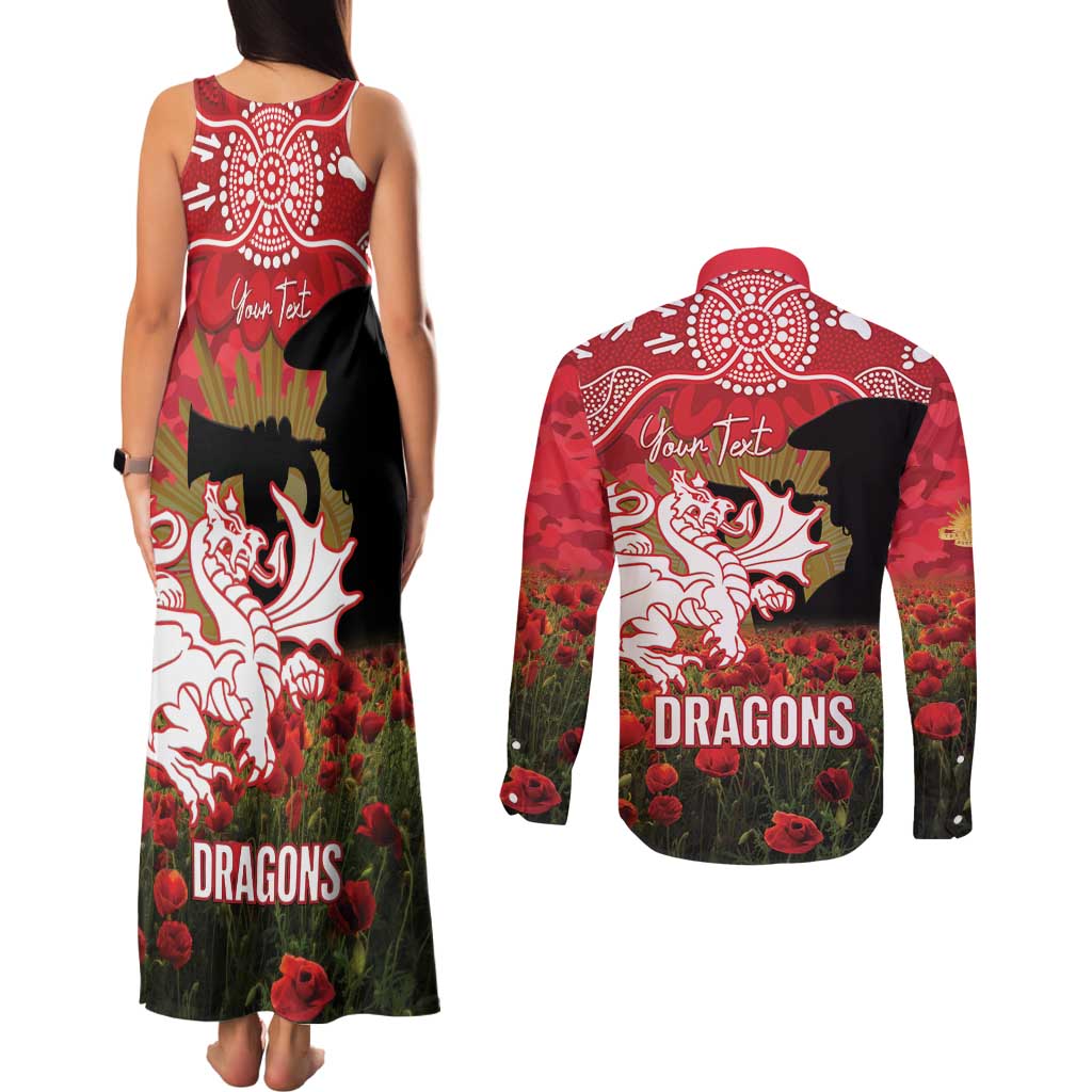 Personalised Dragons Rugby ANZAC Day Couples Matching Tank Maxi Dress and Long Sleeve Button Shirt Last Post Poppy We Will Remember Them