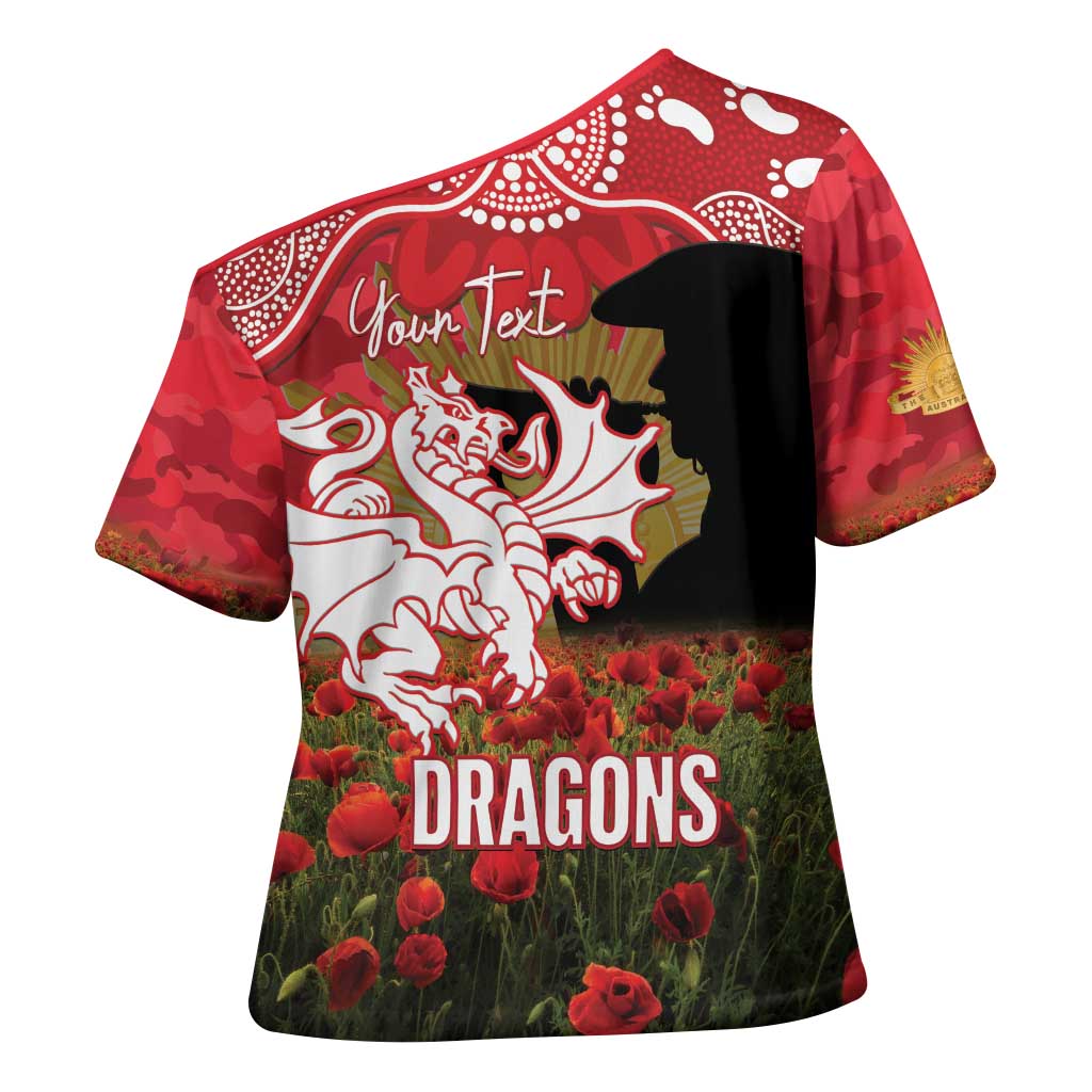 Personalised Dragons Rugby ANZAC Day Cross Shoulder Shirt Last Post Poppy We Will Remember Them