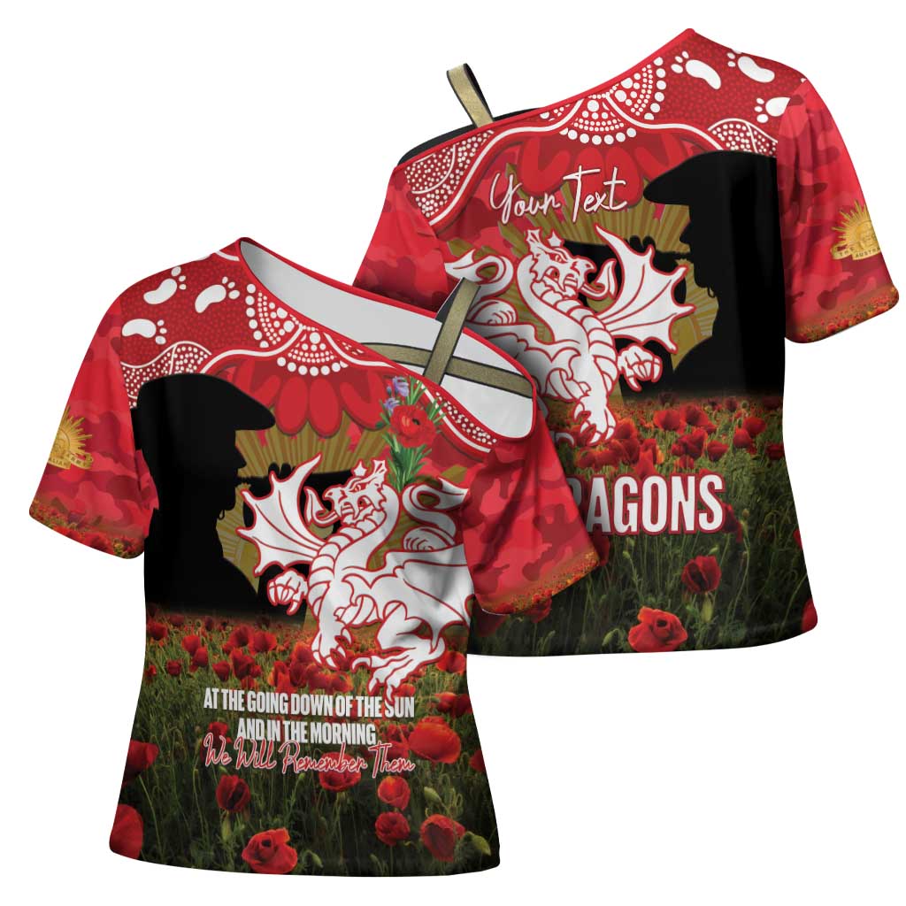 Personalised Dragons Rugby ANZAC Day Cross Shoulder Shirt Last Post Poppy We Will Remember Them