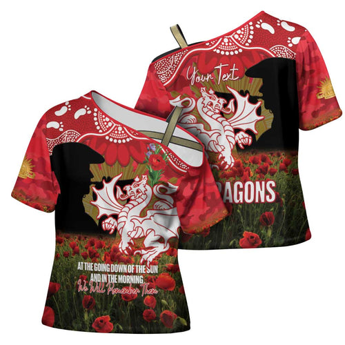 Personalised Dragons Rugby ANZAC Day Cross Shoulder Shirt Last Post Poppy We Will Remember Them