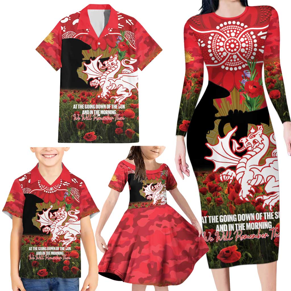 Personalised Dragons Rugby ANZAC Day Family Matching Long Sleeve Bodycon Dress and Hawaiian Shirt Last Post Poppy We Will Remember Them