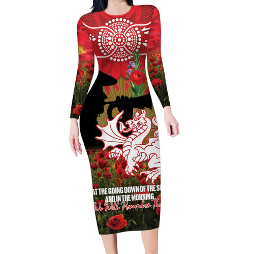 Personalised Dragons Rugby ANZAC Day Family Matching Long Sleeve Bodycon Dress and Hawaiian Shirt Last Post Poppy We Will Remember Them