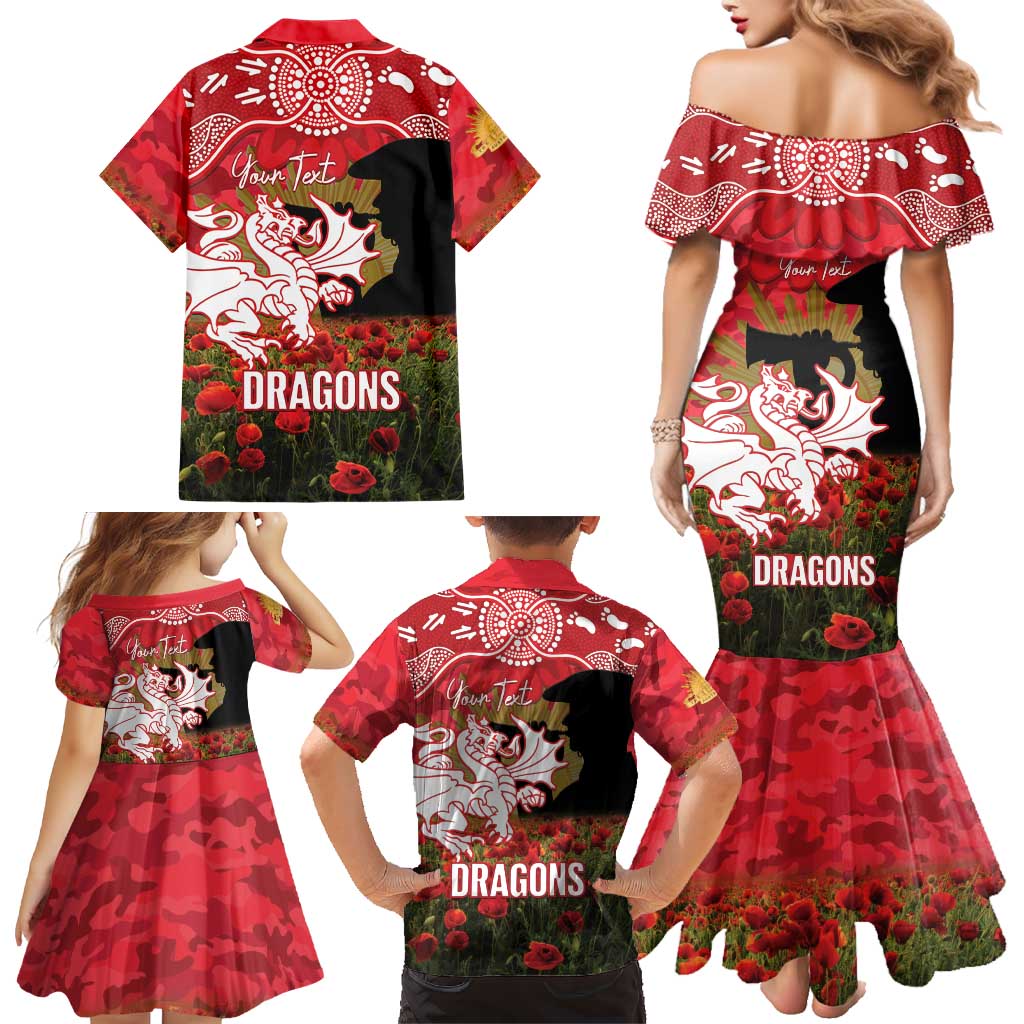 Personalised Dragons Rugby ANZAC Day Family Matching Mermaid Dress and Hawaiian Shirt Last Post Poppy We Will Remember Them