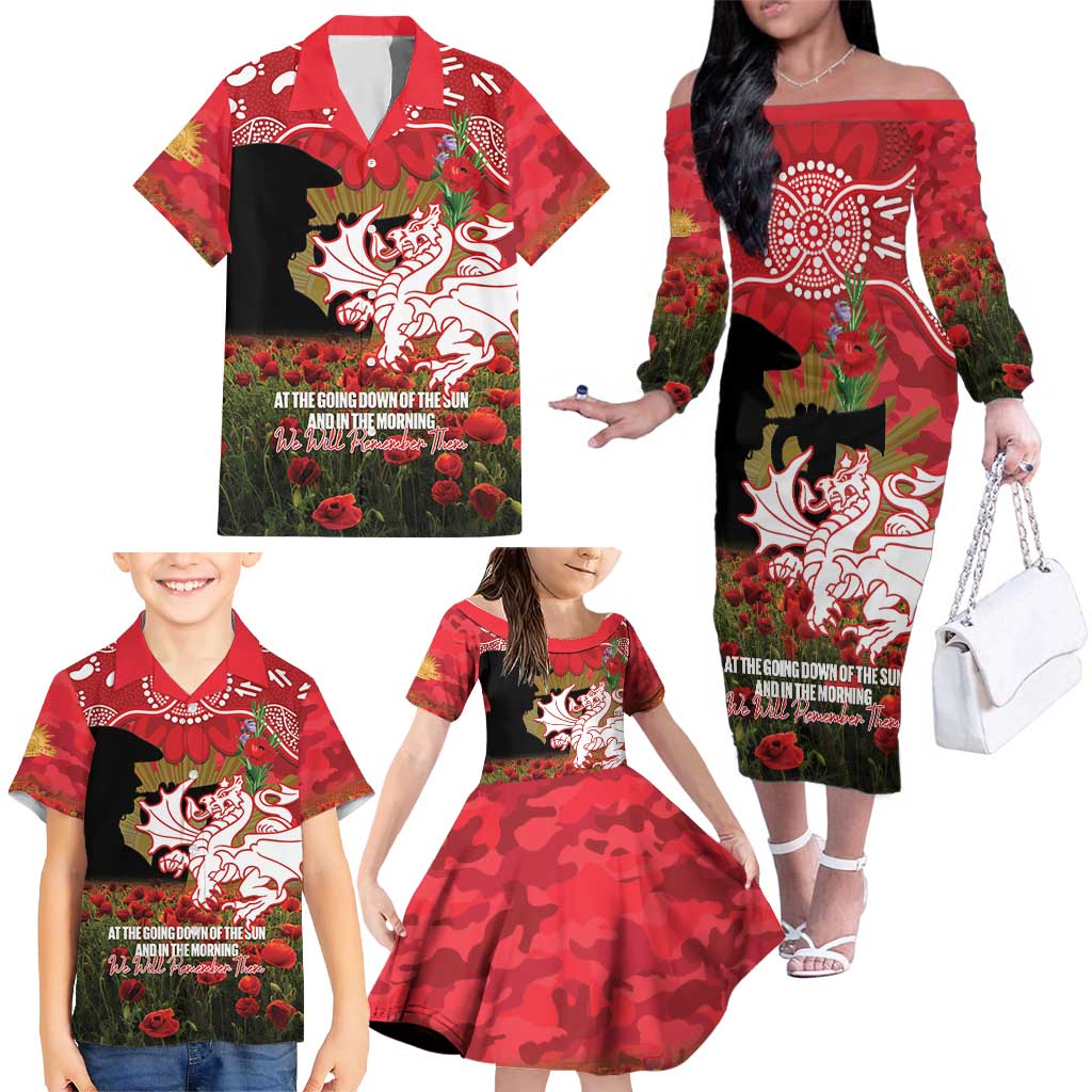 Personalised Dragons Rugby ANZAC Day Family Matching Off The Shoulder Long Sleeve Dress and Hawaiian Shirt Last Post Poppy We Will Remember Them